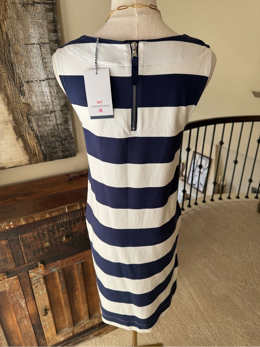 NWT Vineyard Vines Navy/White Striped Sleeveless Shift Dress - size S - Picture 7 of 11